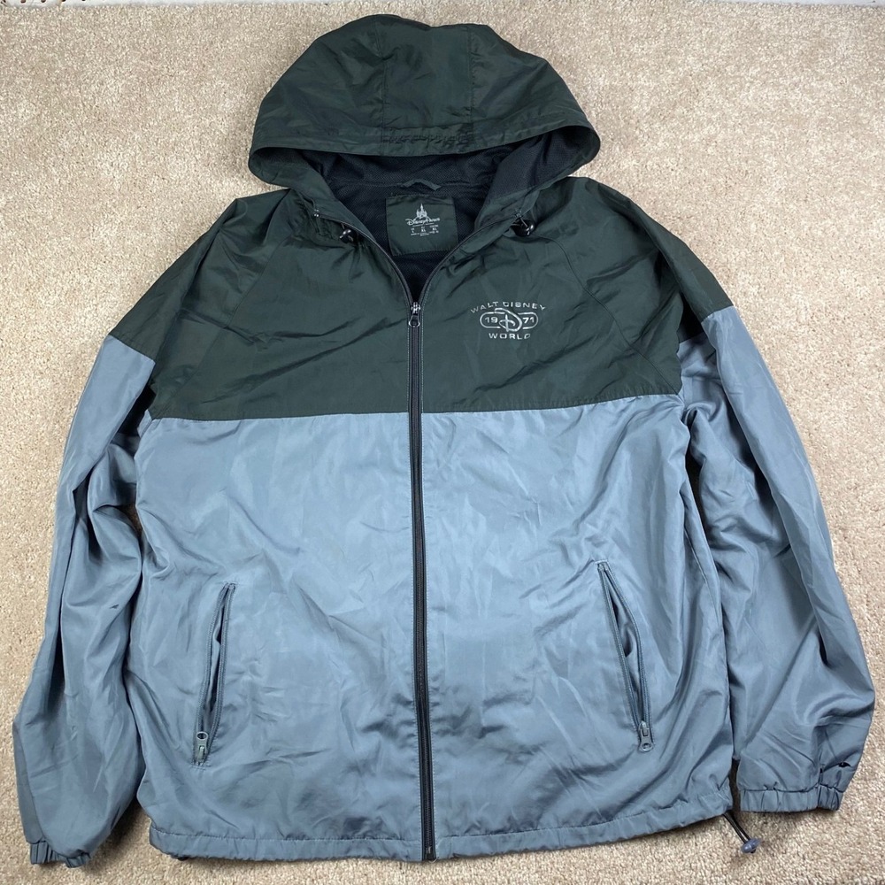 Disney Parks Walt Disney World Windbreaker Jacket Mens Large Green Grey 1971